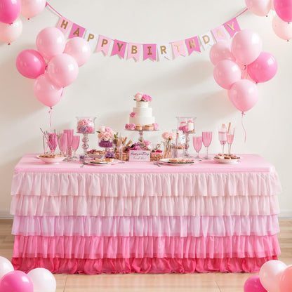 Pastel Rainbow Table Skirt Ruffle Party Tablecloth for Rectangle Table 6ft Birthday Party Baby Shower
