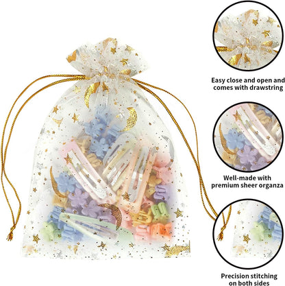 100PCS White Organza Bags, 4x6 Inch Small Mesh Bags Drawstring, Jewelry Gift Bags for Easter, Party, Festival, Bathroom Soaps, Makeup