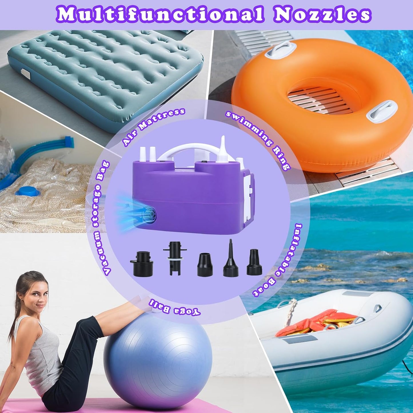 Electric Balloon Pump, 4-in-1 Portable Electric Air Pump for Inflatables, Balloons and Sports Ball, Balloon Inflator for 260q,Foil, Latex Balloons and Pool Floats, Faster and Save Time