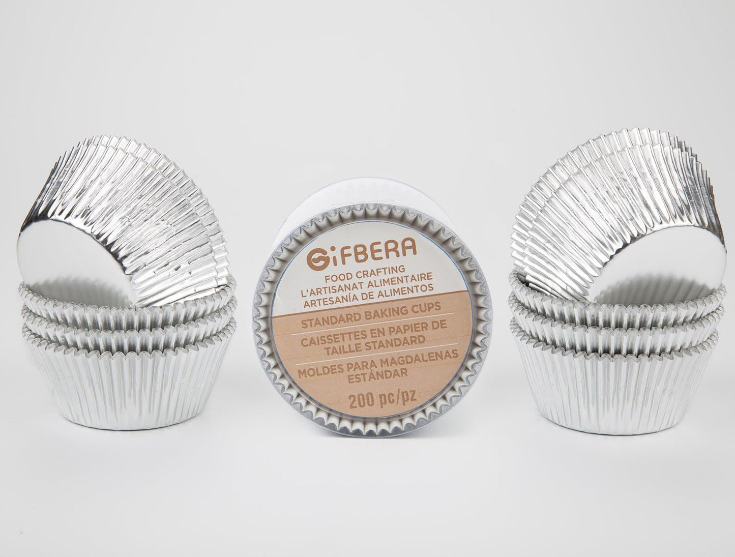 Gifbera White Metallic Foil Cupcake Liners Standard Size Baking Cups, 200-Count