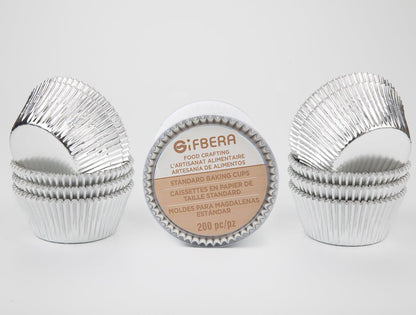 Gifbera White Metallic Foil Cupcake Liners Standard Size Baking Cups, 200-Count