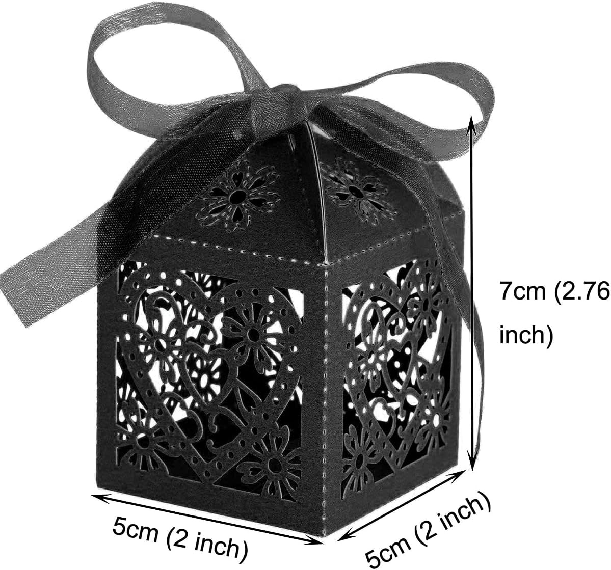 KPOSIYA 100 Pack Love Heart Laser Cut Wedding Party Favor Box Candy Bag Chocolate Gift Boxes Bridal Birthday Shower Bomboniere with Ribbons