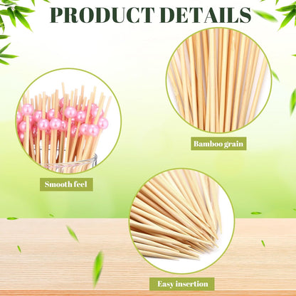 Reallnaive 600 Pcs Cocktail Pick Pearl Fancy Toothpick for Appetizer 4.7 Inch Long Skewer for Drink Fruit Food Bamboo Stick Wedding Bridal Shower Decoration Charcuterie Accessories (White)