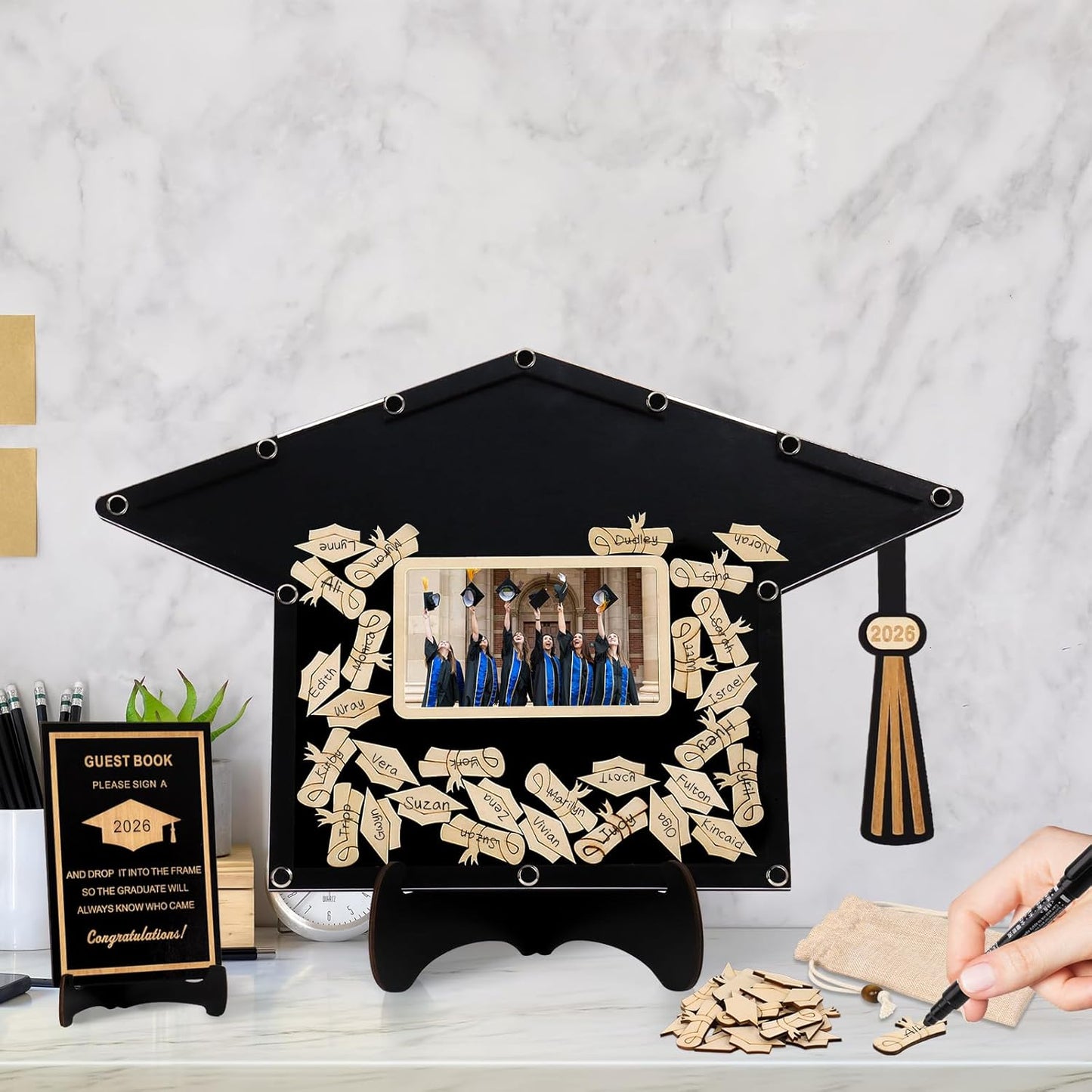 2026 Graduation Guest Book Alternative, Black Happy Graduation Party Decorations, Class of 2026 Congrats Graduates Signature Guestbook Gifts for College High School Students Friends Men Women
