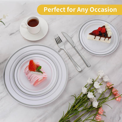 Goodluck 200PCS Gold Plastic Plates, Heavy Duty Disposable Gold Plates with 100 10.25 inch Dinner Plates and 100 7.5 inch Dessert Plates for Party, Holiday, Wedding, Thanksgiving