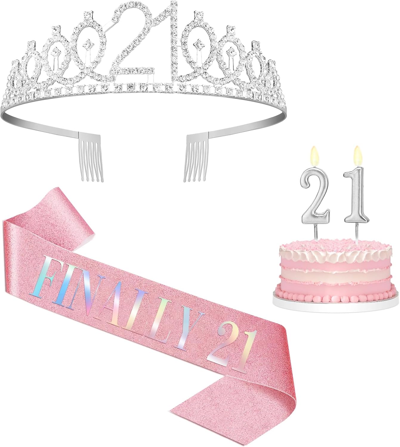 21st Birthday Decorations for Her with 21st Birthday Sash and Crown, Candles Gold, Gifts for 21 Year Old Girls