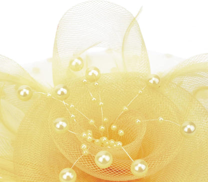 DRESHOW Fascinators Hat Flower Mesh Ribbons Feathers on a Headband and a Clip Tea Party Headwear for Girls and Women - Colors A