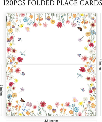 120 Pack Woodland Baby Shower Place Cards, 3.5" x 2" Foldable Table Tent Name Cards, Food Labels for Forest Animals Baby Shower Birthday Party Reception Tables Placement Party Decorations