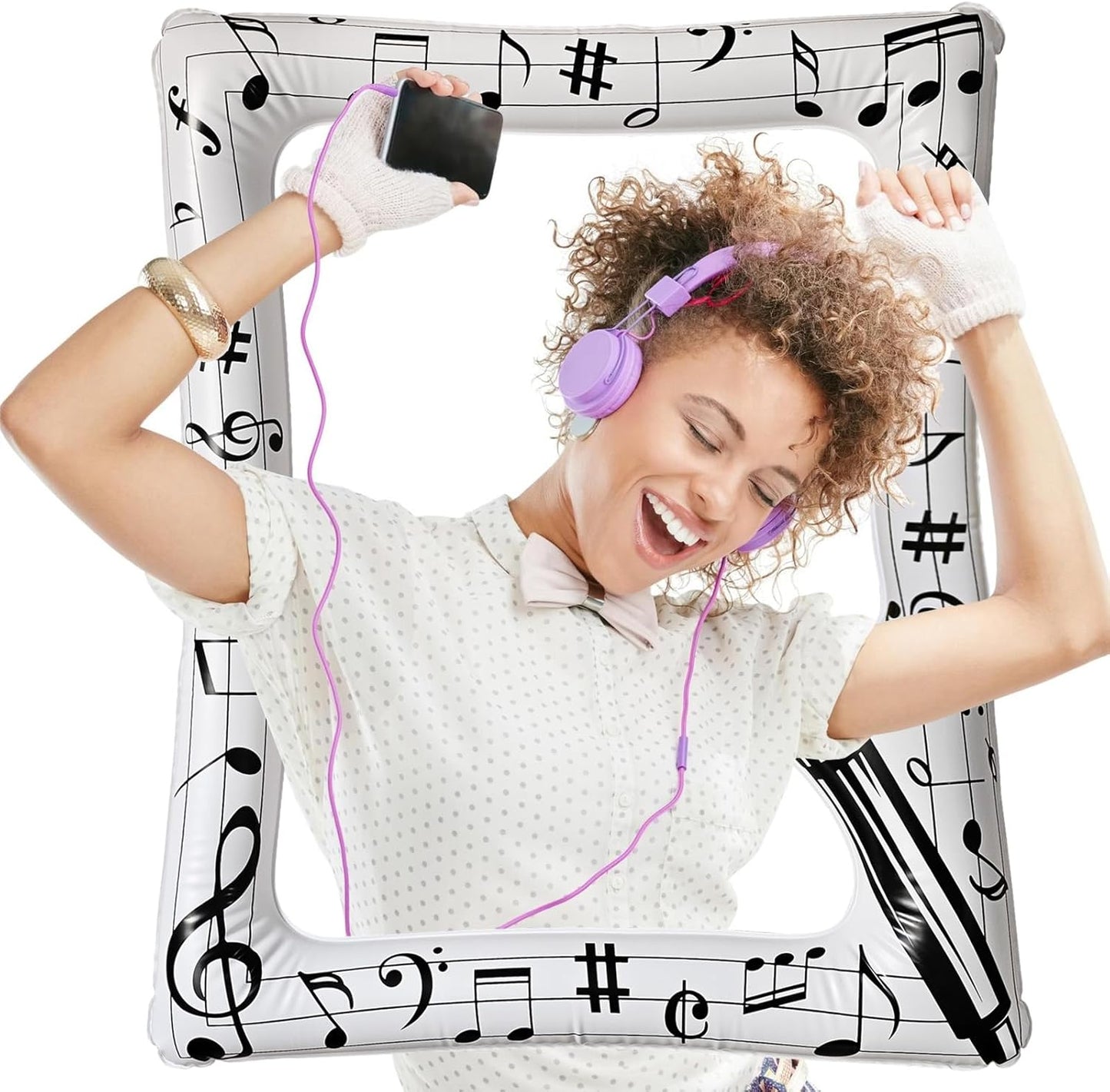 Music Notes Party Inflatable Selfie Photo Frame Music Party Blow up Picture Frame Karaoke Themed Party Supplies for Musical Concert 50's Birthday Wedding Hen Bachelorette Party