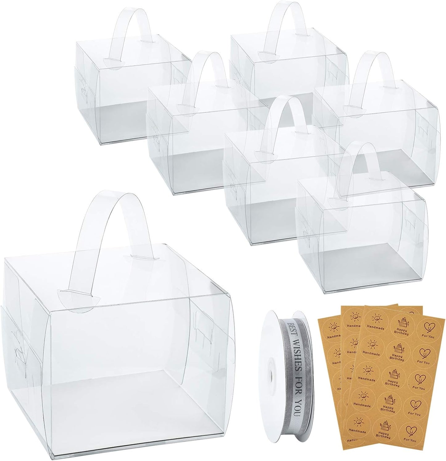 BURLIHOME 25Pcs Clear Cake Box,5x5x4Inch Bakery Boxes with Handle,Party Favor Boxes Ideal for Pie Cookie Candy, Pastry Boxes for Birthday Wedding