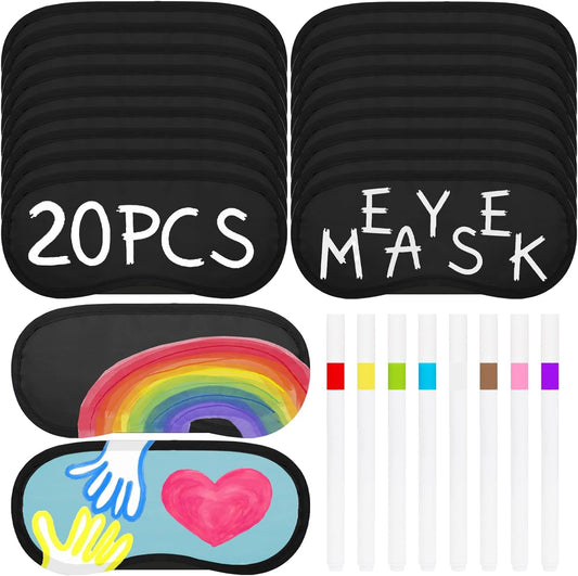 20 PCS Eye Mask Sleepover Party Supplies, Slumber Party Favors Pajama Party Decorations Sleep White Soft Shade Blindfold Eye Covering, Color the Bulk Game Stuff with 8 PCS Fabric Marker Pens