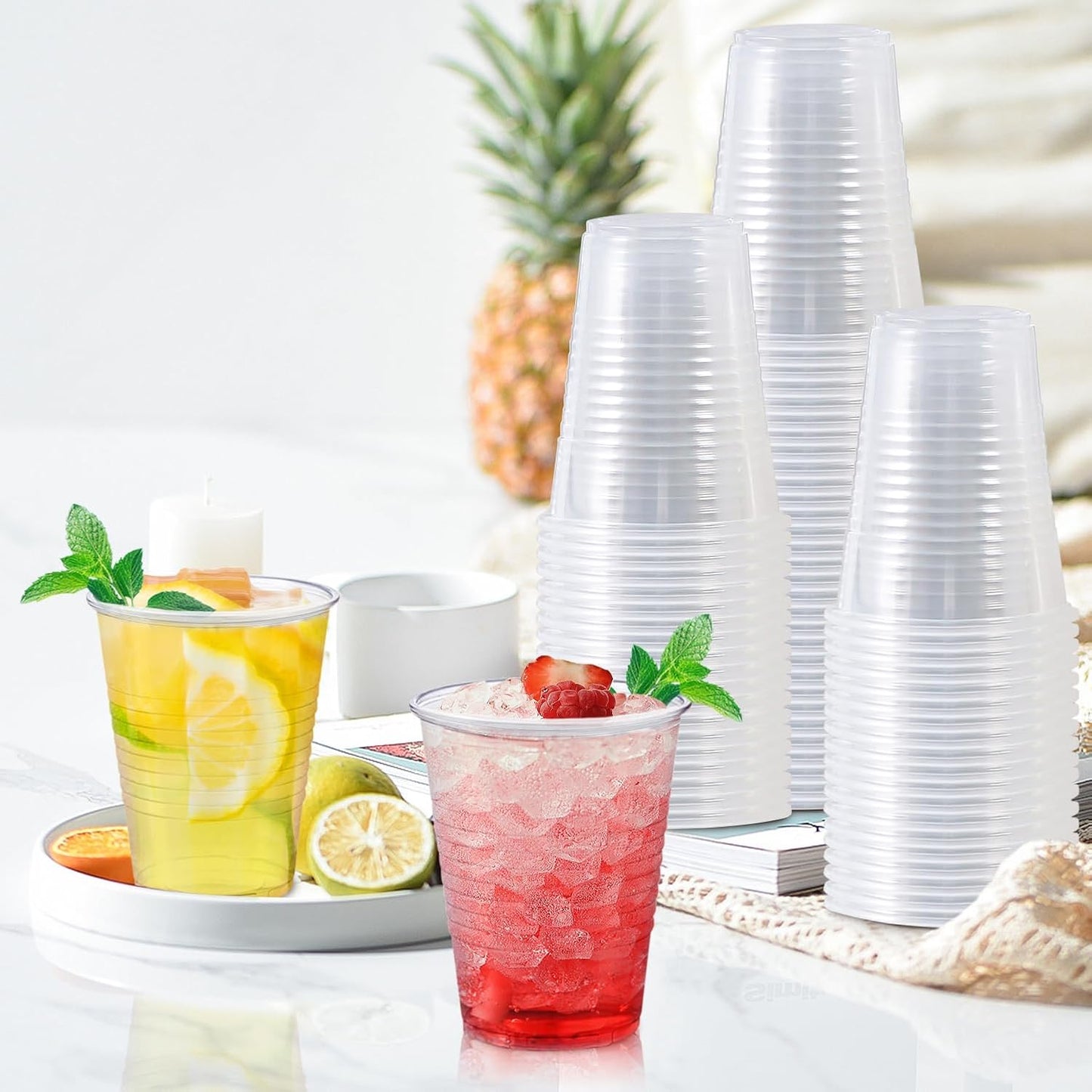 Clawsoff 500 Pack 9 oz Plastic Cups, Disposable Drinking Cups, Water Cups Plastic Clear Cups for Party, Wedding, Graduation, Travel, Holiday, Events, Birthday,Cold,Hot