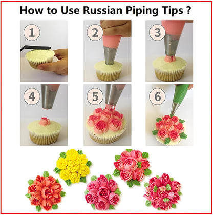 ANSLYQA Russian Piping Tips Set, 166 Pcs with 30 Numbered Russian Tips, 24 Numbered Icing Tips, 1 Ball Tip, 2 Leaf Tips, Pattern Chart, 3 Couplers, 100 Pastry Bags & More for Cake Cupcake Decorating