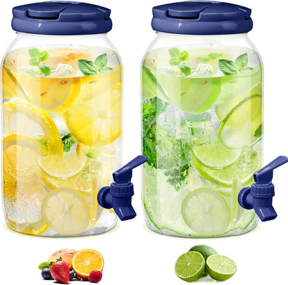 Havawish 2 Pcs 1 Gallon Plastic Beverage Dispenser with Spigot Clear Summer Kitchen Fridge Drink Dispenser for Parties Lemonade Juice Tea Beer Cold Water (Red,Cylinder)