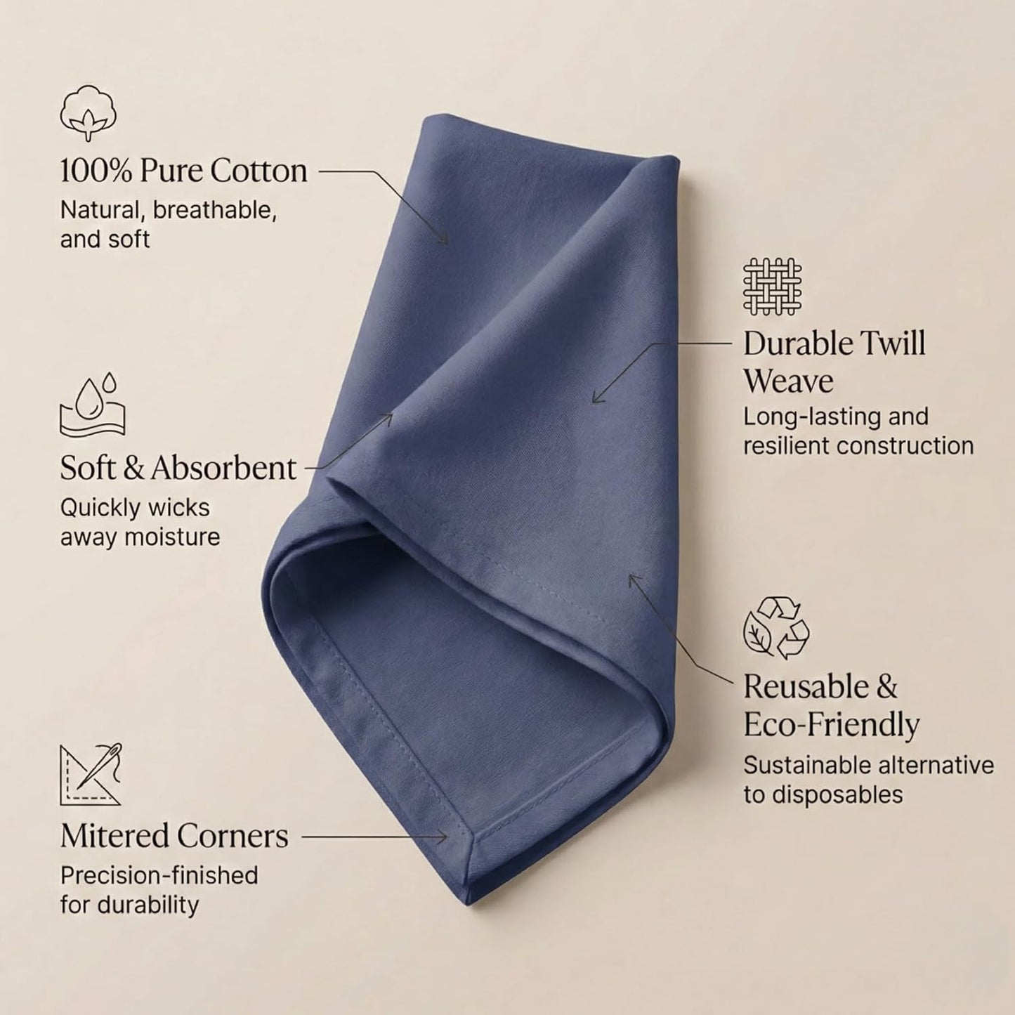 ACCENTHOME Natural Cotton Linen Napkin Set of 12 18x18 inch Dinner Napkins - Washable Soft Premium Hotel Quality Reusable Hemmed Edges Napkins Perfect Table Linens for Family Dinners, Weddings