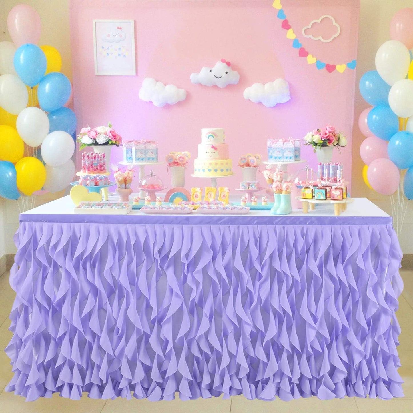 leegleri 6FT Tulle Ruffle Curly Willow Table Skirt for Rectangle or Round Tables, Under The Sea Ocean Blue Baby Shark Themed Tutu Table Skirt for Baby Shower, Birthday Party