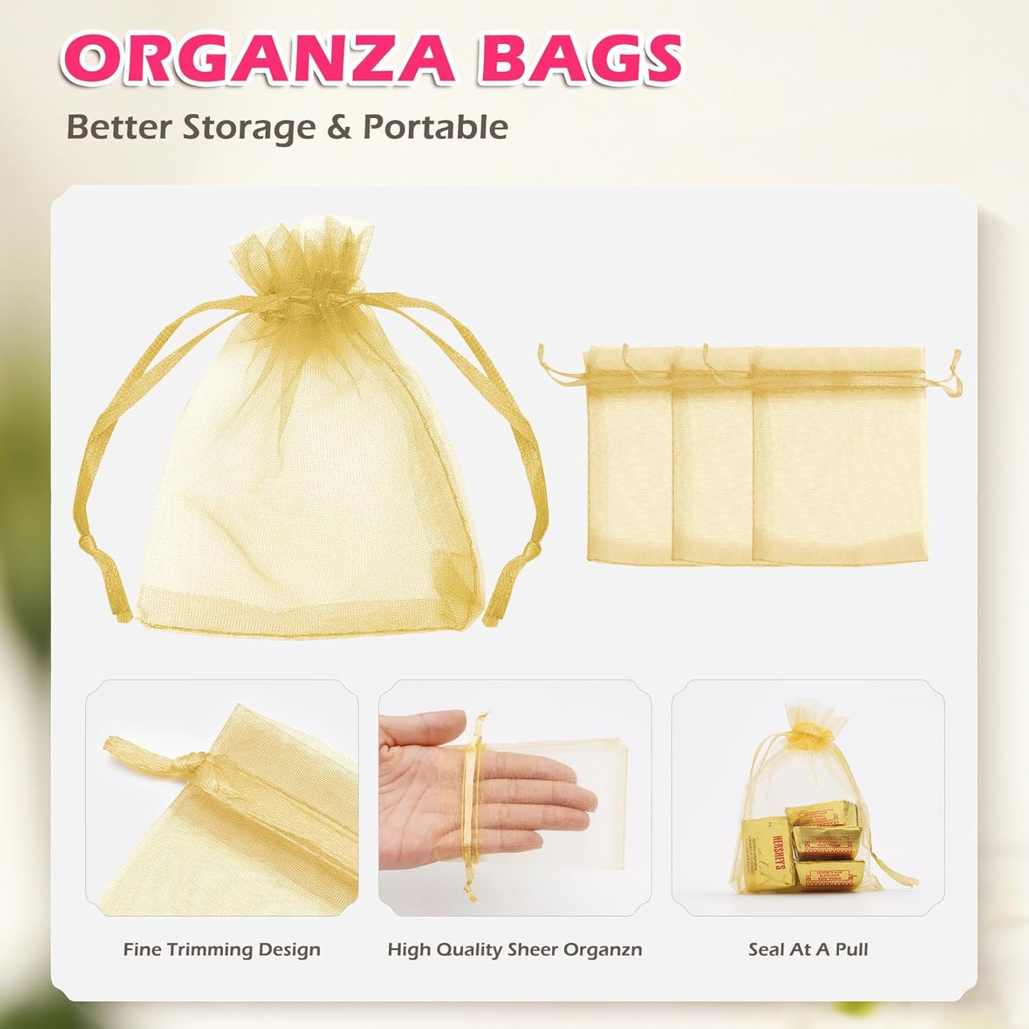 ANZNKU 50PCS White Organza Bags 3x4, Small Gift Bags Bulk for Sachet Jewelry Candy Treat, Mini Mesh Bag Drawstring for Wedding Bridal & Baby Shower, Party Favor Bag for Easter Mothers Day Birthday