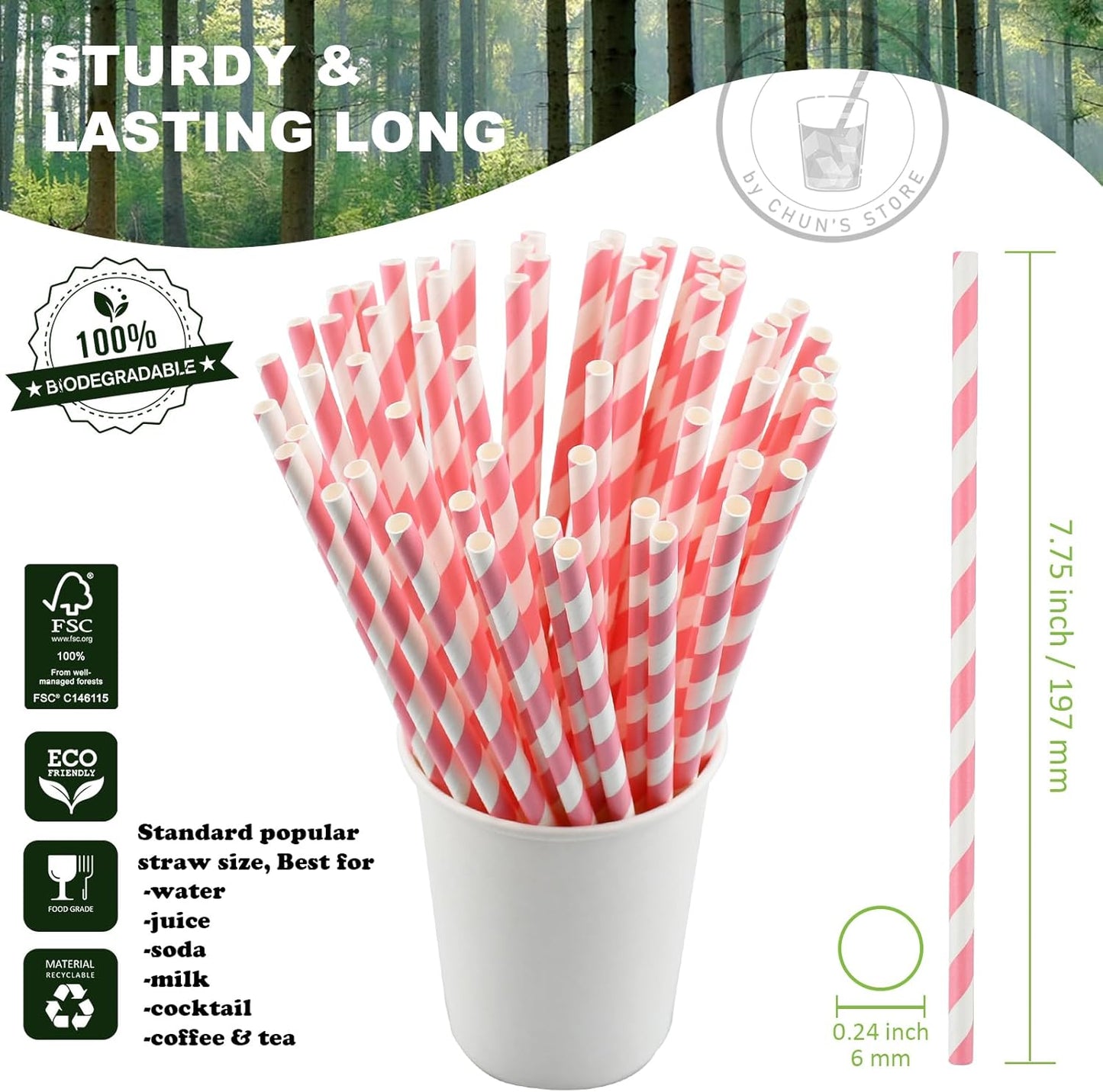 Black Paper Straws 1000 Count - 7.75" x 0.24", 100% Biodegradable & Compostable, Disposable Drinking Straws Bulk - Cocktail, Bars, Restaurants