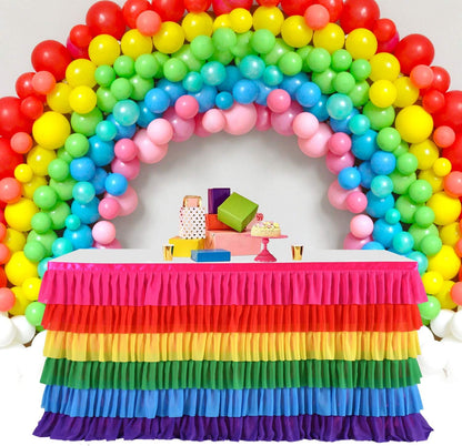 Pastel Rainbow Table Skirt Ruffle Party Tablecloth for Rectangle Table 6ft Birthday Party Baby Shower