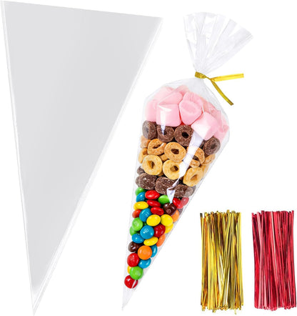 Cello Cellophane Treat Bags,5x7 Inches Clear Cellophane Bags 200 Pcs OPP Plastic Treat Bags with 200 Twist Ties for Gift Wrapping,Packaging Candies,Dessert,Bakery, Cookies, Chocolate,Party Favor