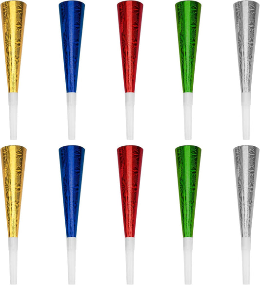 10PCS Party Horns Paper Noisemaker – Birthday Party Favors, Fun Blowout with Laser Design, Noisemakers for Celebrations & Events GIFTS