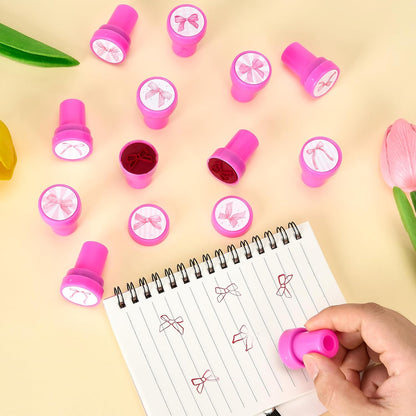 24-Pack Pink Bow Stampers – Pre-Inked Decorative Stamp Set for Coquette Birthday Favors, Event Giveaways, Scrapbooking & DIY Craft Projects