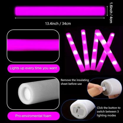Glow Foam Sticks Bulk, 24 Pcs Red Giant LED Light Up Sticks 3 Modes Flashing Glowing Baton Wands Party Supplies for Wedding, Raves,Concert,Birthday,Christmas, Halloween,Sporting Events