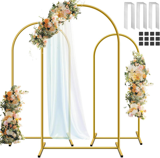 Hemmotop Metal Arch Backdrop Stand Set of 3, 6FT, 5FT, 4FT Party Arch Stands for Wedding, Birthday, Baby Shower, Bridal Shower - Balloon Arched Frame for Garden Decor, Gold Floral Arches, 3 Pieces