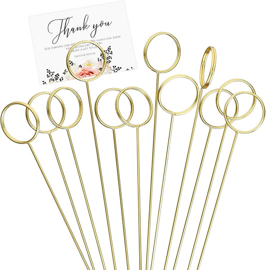 30 Pack Strong Grip Gold Floral Card Holder Picks, 13.4 Inch Premium Metal Flower Picks for Table Centerpieces, Picture Holders for Tables, Photo Card Holder Sticks for Flower Arrangements