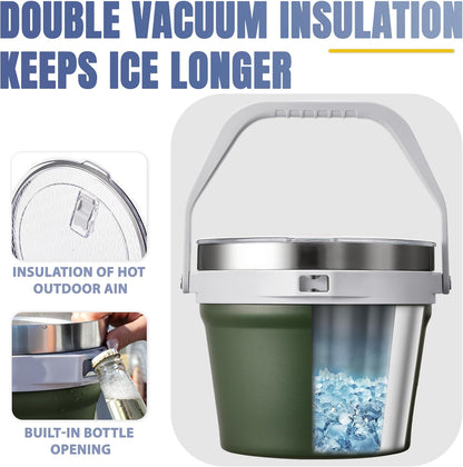 COKTIK 7L Vacuum Insulated Ice Bucket with Lid and Scoop& Tongs，Large capacity Stainless Steel Beverage Bucket for Cocktail, Champagne, Wine, Beer，Large Parties（Milk White Suit）