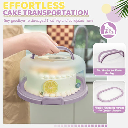 Cake Carrier with Lid and Handle, Ohuhu BPA-Free Cake Containers Cake Holder for 10 inch Cake with 2 Handle Cupcake Carrier - Plastic Cover Two Sided Base for Transport Pie Nut Fruit Mothers Day Gifts