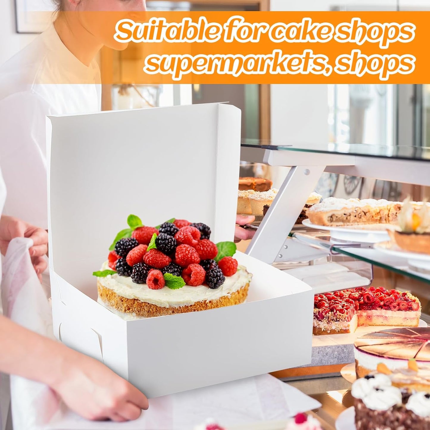 Ireer 50 Pack 12 x 12 x 5 Inch White Cake Boxes Cardboard Bakery Boxes for Pie Pastry Cookie