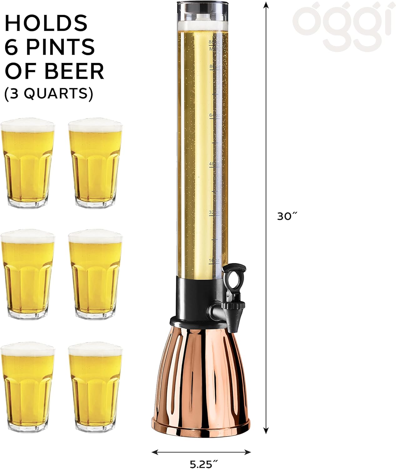 OGGI Beer Tower 88oz - Beverage Dispenser with Spigot & Ice Tube, Margarita Tower, Mimosa Tower, Perfect Drink Dispensers for Parties, Drink Tower, Holds 6 Pints of Beer – Stainless