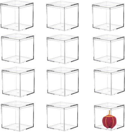 KissYou Acrylic Box Clear Boxes with Lid 12 Packs Small Candy Box Display Square Cube Wedding Graduation Party Decorations Jewlry Gift Box