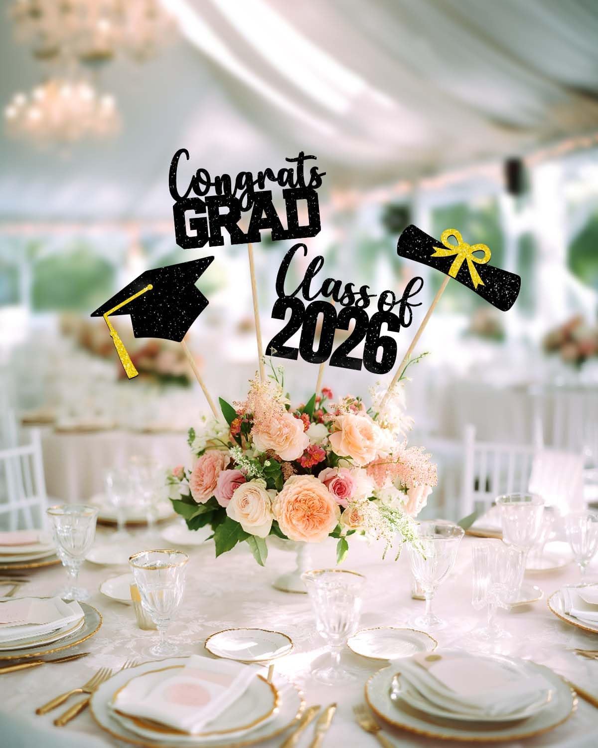 Class of 2026 Centerpieces Sticks for Graduation, 16 Pcs Graduation Decorations Cake Toppers, Graduation Theme Party Decorations Supply(BG)