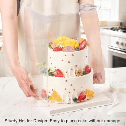 Ocmoiy 8x8x9Inch Clear Cake Box, 5 Pcs Cake Boxes with Ribbon Suitable for Packaging 6 Inch Cake, Disposable Cake Holder Carrier for Wedding, Birthday, Party
