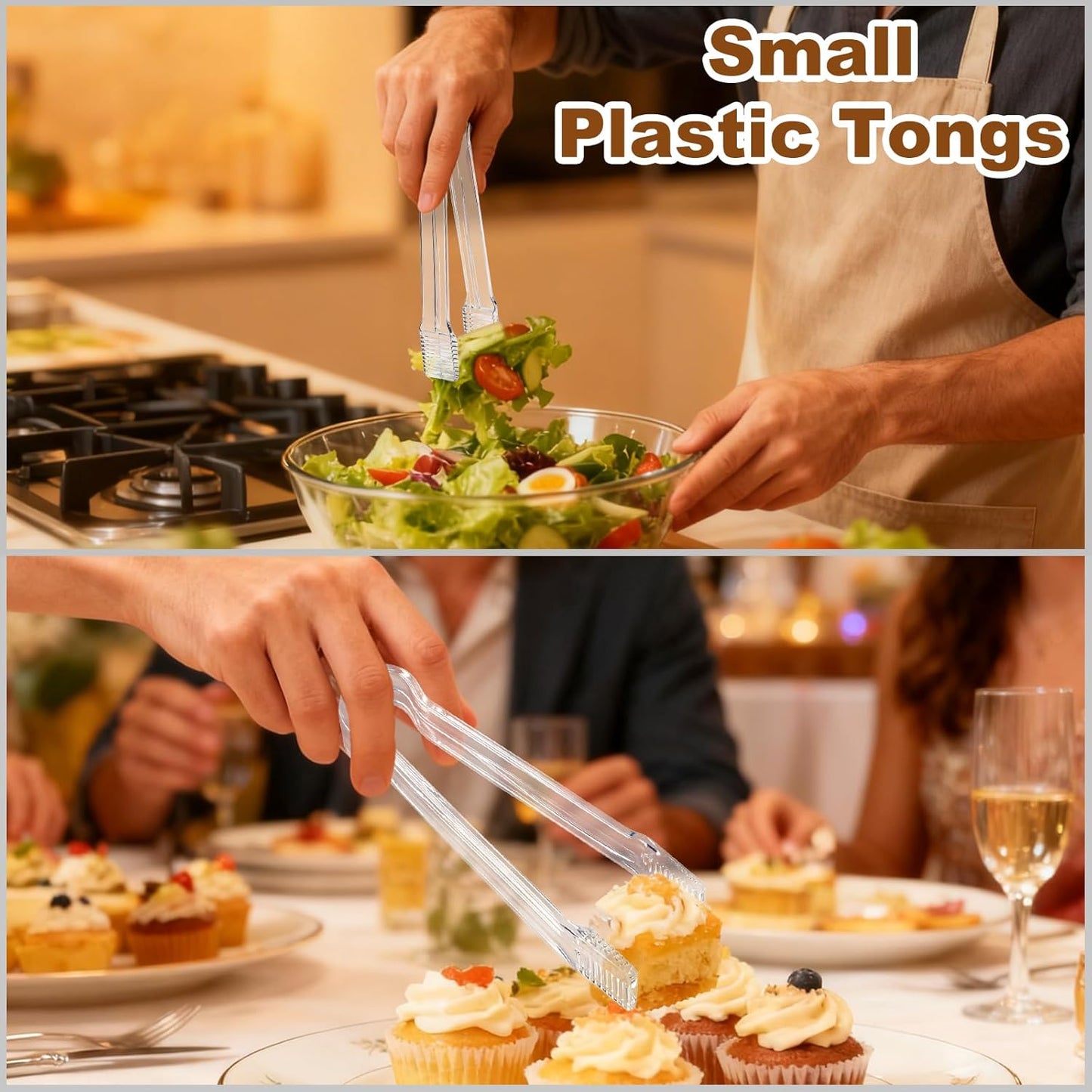10 Pcs Clear Plastic Serving Tongs, 6.3 Inch Small Disposable Plastic Tongs for Food, Buffet, Party, Salad, Ice, Candy, Appetizer, Catering, Easy to Hold and Clean