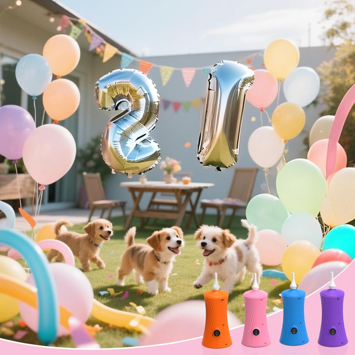 Balloon Pump Electric Balloon Pump Air Balloon Pump Balloon Blower Machine Portable Long Animal Blower Machine Blue/Orange/Pink/Purple Electric Balloon Pump Inflator for Party/Wedding/Birthday Decor
