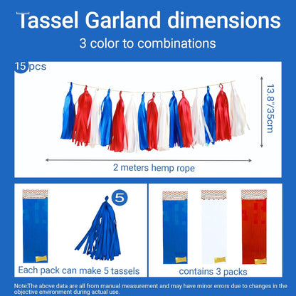 Tassel Garland Tissue Paper Tassel Banner,Tassels Party Decorations for Wedding,Birthday,Bridal/Baby Shower,Pack of 15 (Burgundy/Black/Silver)
