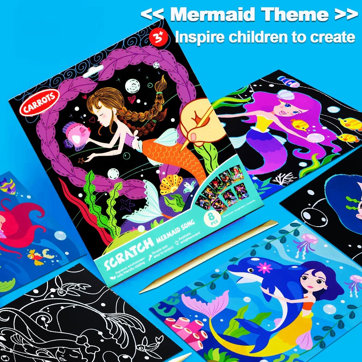JUNQIU Scratch Art for Kids, Unicorns Black Rainbow Scratch Art Paper Set-Arts and Crafts & Supplies, DIY Activity & Party Games, Gifts for Toddlers, Girls & Boys Ages 3, 4, 5, 6, 7, 8