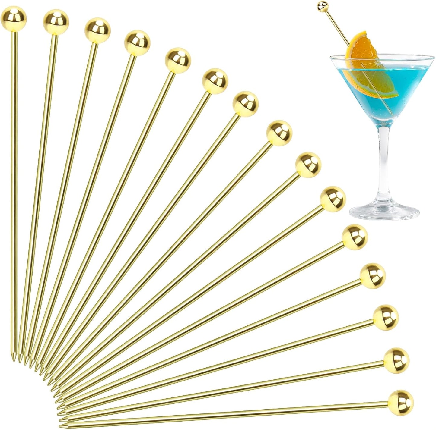 15PCS Cocktail Picks for Drinks, Stainless Steel Cocktail Toothpicks, Reusable Cocktail Skewers, Garnish Picks Bloody Mary Skewers, Metal Martini Picks for Olives Appetizers Fruit (4.3 Inch)