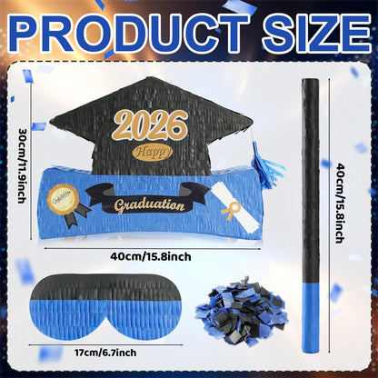 2026 Graduation Piñata with Stick,Blindfold,Confetti - 15.8 Inch Congrats Grad Cap Piñata Yellow End of Year Piñata Party Decoration for Kindergarten School Elementary College Games (Style 2)