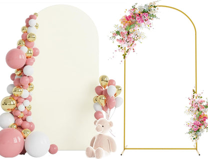 Wokceer 7.2 FT Wedding Arch Backdrop Stand and White Arch Cover, Metal Arch Stand with Arch Stand Cover for Birthday Party Wedding Ceremony Bridal Baby Shower Event Decor