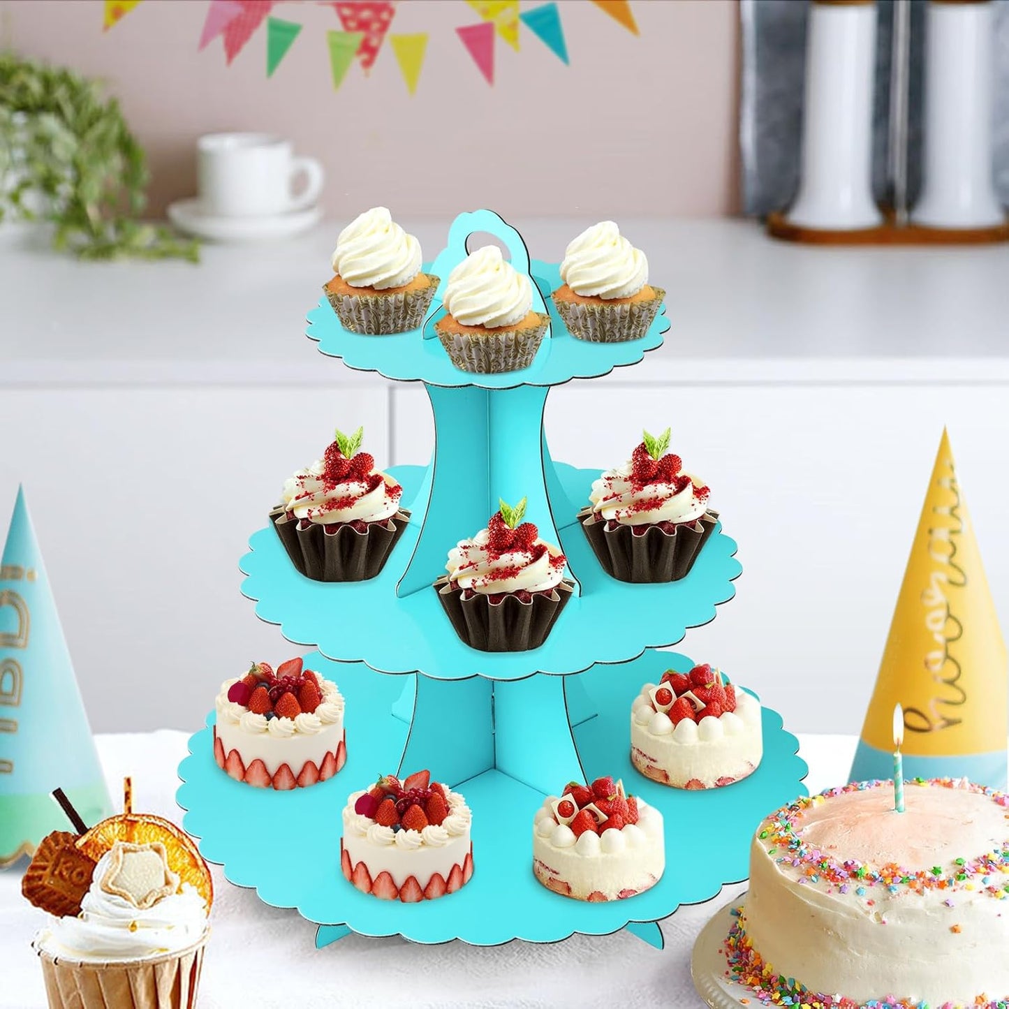 Soleebee 3-Tier Cupcake Stand, Cardboard Cupcake Tower, Dessert Cup Cake Stand Tower for Birthday Wedding Party Decoration, Cupcake Tier Stand 1 Set (Black)