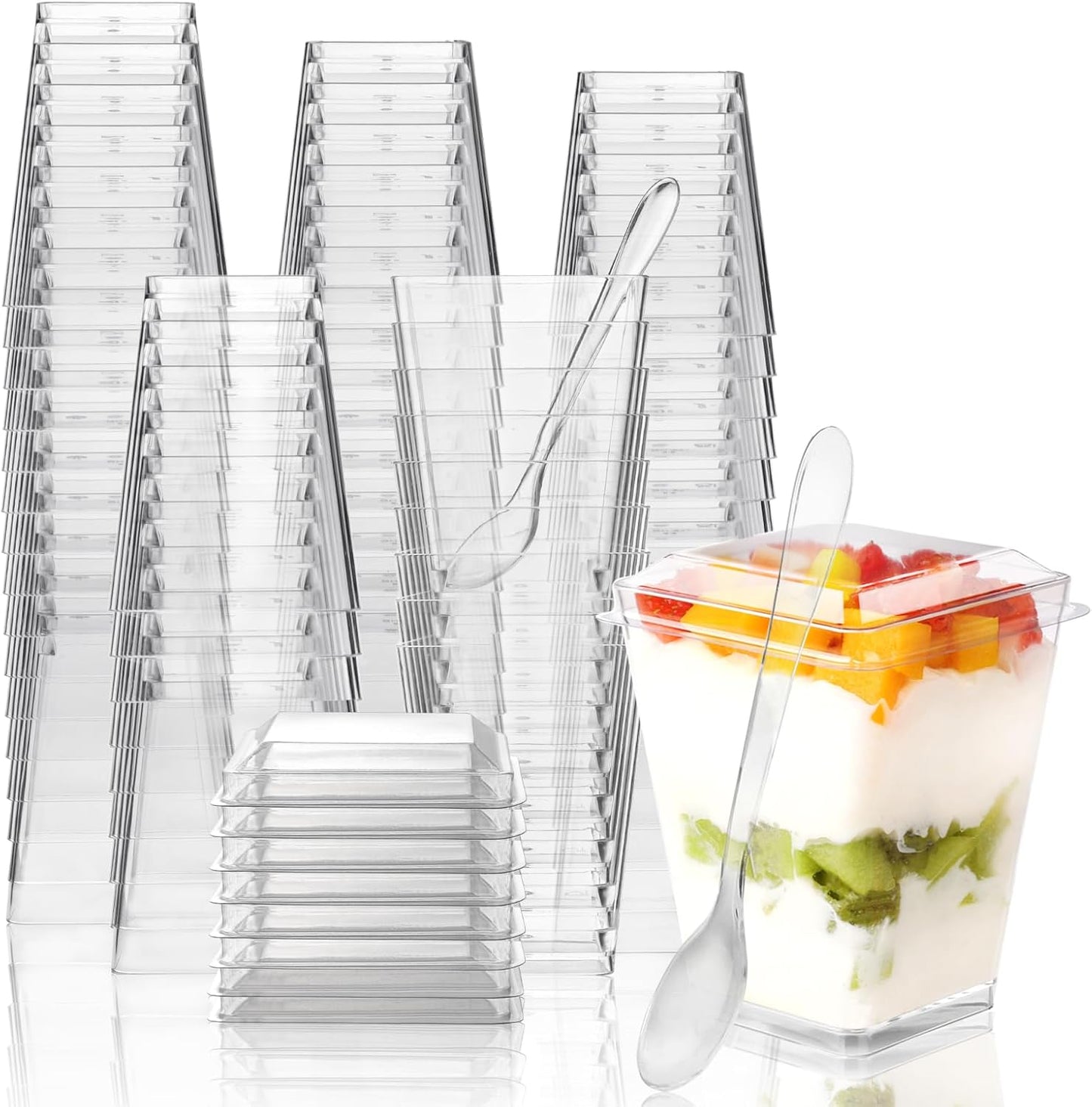 5 oz 60Pcs Plastic Dessert Cups With Lids and Spoons, Yogurt Parfait Appetizer Cups for Party, Mini Dessert Shooters for Pudding and Fruit