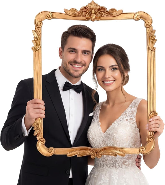 24 x 20 Inch Resin Gold Photo Booth Frame Prop Selfie for 2 People Vintage Baroque Ornate Picture Frame Collage for Graduation Wedding Bridal Friend Party Accessories Supplies or Home Wall Decor