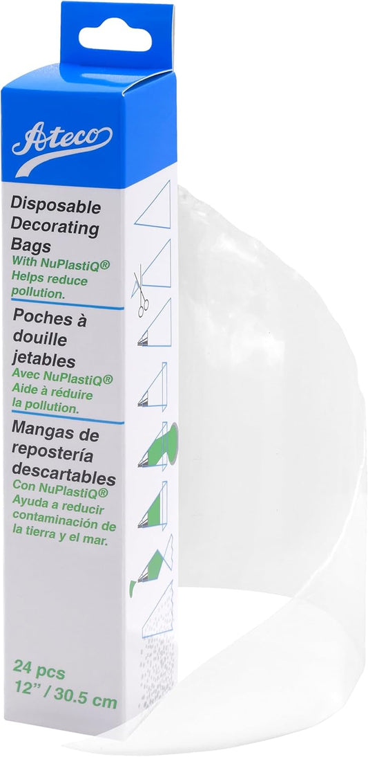 Ateco 4421 Plastic Disposable Piping and Cake Decorating Bags with NuPlastiQ, Pack of 100, Clear