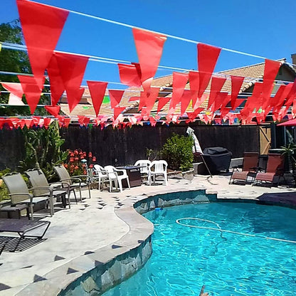 Novelty Place 100 Feet Pennant Banner - 75 Multicolor Bunting Flags (7x11 Inches) - Birthday Party Grand Opening Christmas Decorations