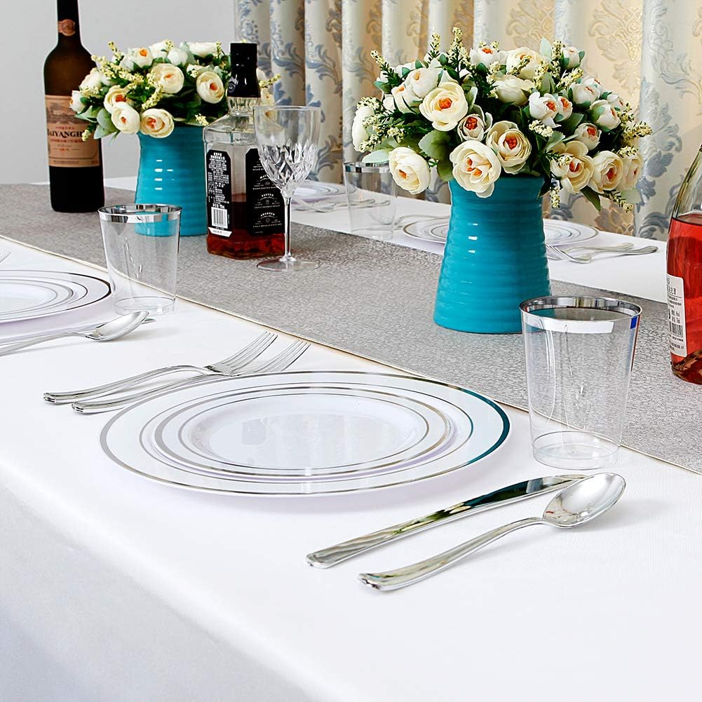 I00000 102 Pieces Gold Plastic Plates, Disposable Party Plates White Gold Rim, 51 Disposable Gold Dinner Plates 10.25 Inch and 51 Disposable Dessert Appetizer Elegant Fancy Wedding Plates 7.5 Inch