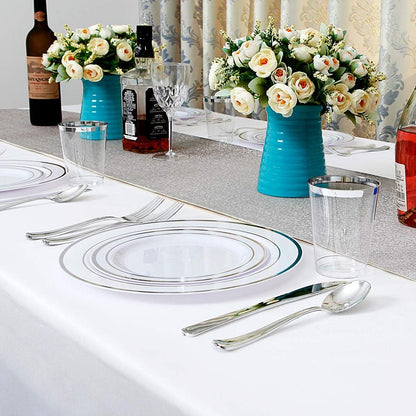 I00000 102 Pieces Gold Plastic Plates, Disposable Party Plates White Gold Rim, 51 Disposable Gold Dinner Plates 10.25 Inch and 51 Disposable Dessert Appetizer Elegant Fancy Wedding Plates 7.5 Inch